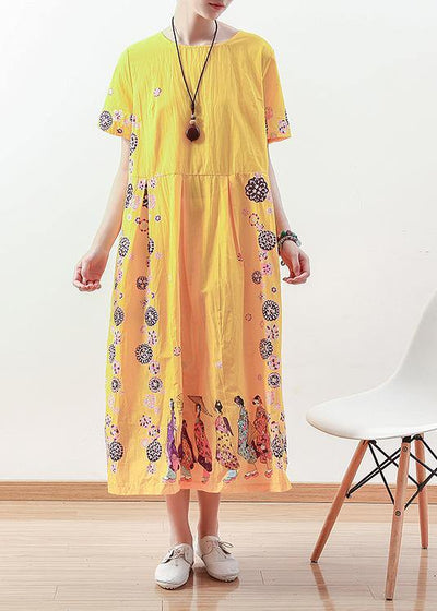 Summer Original Yellow Printed Linen Dress - bagstylebliss