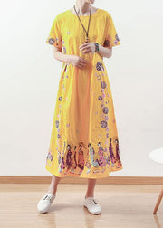 Summer Original Yellow Printed Linen Dress - bagstylebliss