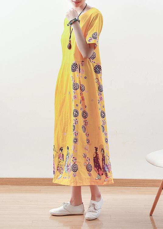 Summer Original Yellow Printed Linen Dress - bagstylebliss