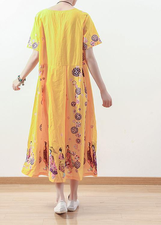 Summer Original Yellow Printed Linen Dress - bagstylebliss