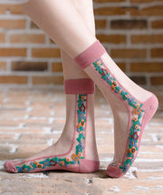 Summer Thin Transparent Retro Embroidery Mid Length Socks