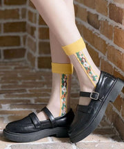 Summer Thin Transparent Retro Embroidery Mid Length Socks