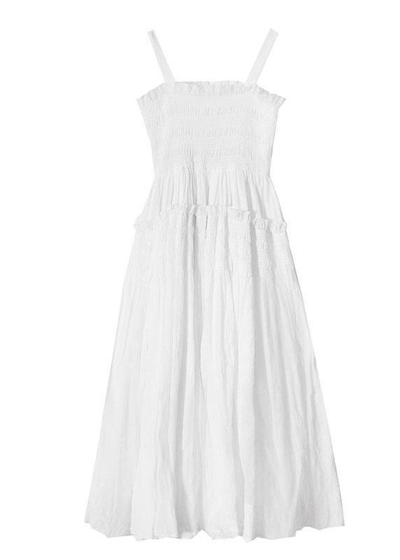 Summer Trendy White Cinched RuffledCotton Maxi Dresses - bagstylebliss