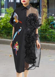 Summer Woman Black Mesh Chiffon Shirt  Plus Size Dresses - bagstylebliss