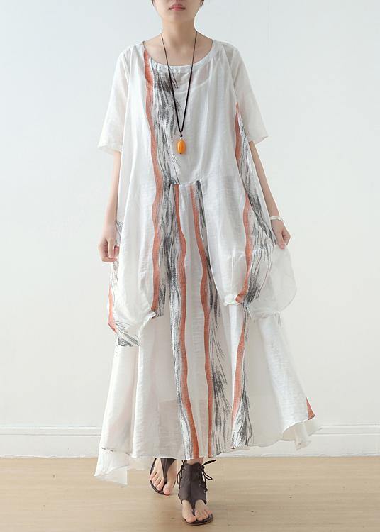 Summer Women White Chiffon Print O Neck Dress - bagstylebliss