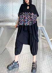 Summer black suit female temperament fashion sequined top harem pants two-piece - bagstylebliss