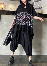 Summer black suit female temperament fashion sequined top harem pants two-piece - bagstylebliss