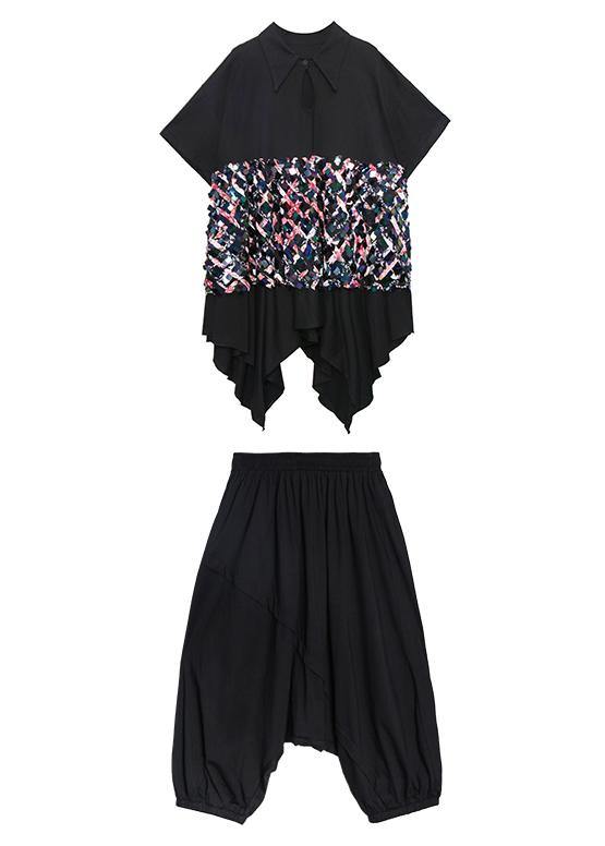 Summer black suit female temperament fashion sequined top harem pants two-piece - bagstylebliss