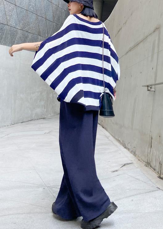 Summer casual fashion age reduction large size striped bat sleeve T-shirt + wide leg pants two-piece suit - bagstylebliss