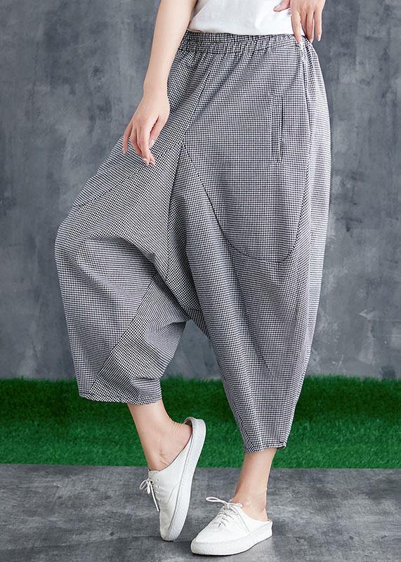 Summer cotton linen plaid loose Harlan pants casual pants - bagstylebliss