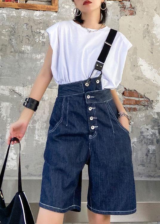 Summer denim blue back with button five pants - bagstylebliss