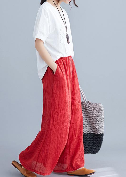 Summer ethnic wide-leg pants loose casual red trousers - bagstylebliss