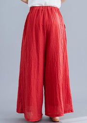 Summer ethnic wide-leg pants loose casual red trousers - bagstylebliss