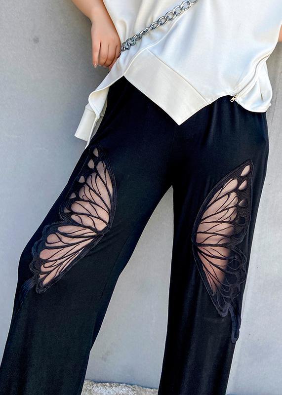 Summer high waist thin big pants women black butterfly pattern Harlan casual trousers - bagstylebliss