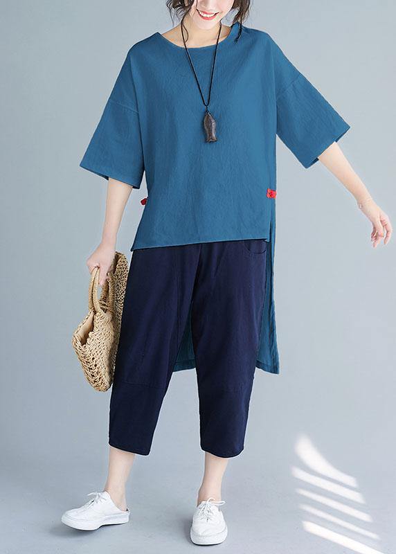 Summer loose large size solid color wild five-point sleeve red shirt harem pants suit - bagstylebliss