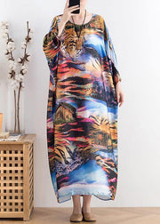Summer new chiffon holiday style plus size women's retro dress loose printed long skirt - bagstylebliss