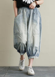 Summer new cropped denim bloomers women loose large size blue harem pants - bagstylebliss