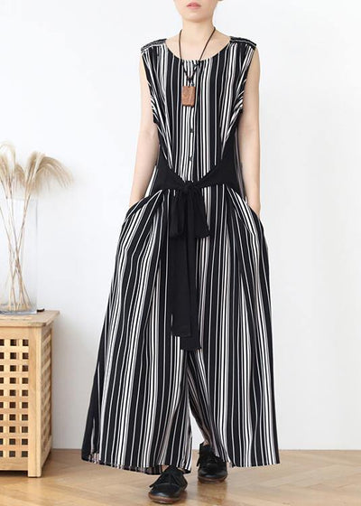 Summer new loose large size travel beach chiffon striped jumpsuit jumpsuit - bagstylebliss