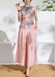 Summer new style elastic waist pink temperament wide-leg pants - bagstylebliss