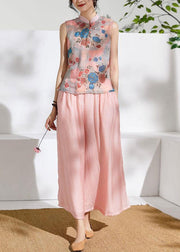 Summer new style elastic waist pink temperament wide-leg pants - bagstylebliss