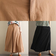 Summer new style literary fan black elastic waist versatile wide leg culottes - bagstylebliss