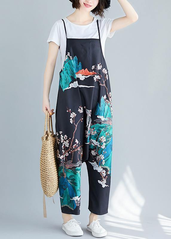 Summer simple fashion print personality bib nine points casual piece harem pants - bagstylebliss