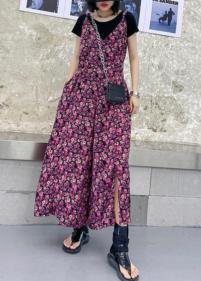 Suspender jumpsuit female summer high waist printed chiffon long casual jumpsuit - bagstylebliss