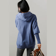 Sweater weather Upcycle big pockets blue daily knit top hooded fall