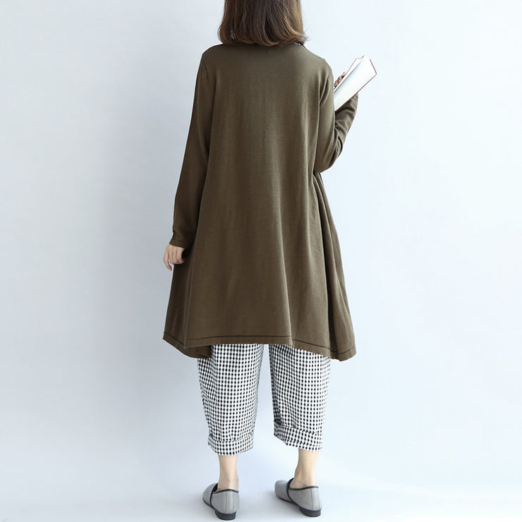 Tea green patchwork plaid cotton dresses oversize casual shift dresses