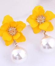 Temperament Female Fashion Yellow Metal Imitation Pearl Jewelry Drop Earrings