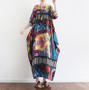 The secret world print linen dresses oversize caftans 2024 fall cotton gown