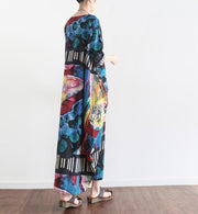 The secret world print linen dresses oversize caftans 2024 fall cotton gown