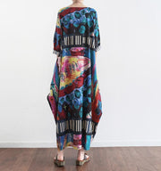 The secret world print linen dresses oversize caftans 2024 fall cotton gown