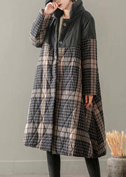 Thick Gray Plaid Coats Plus Size Clothing Coats Stand Collar Button Down outwear - bagstylebliss