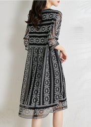 2024 Black O-Neck Draping Embroideried Silk Dresses Summer