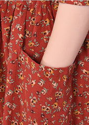 2022 Langes Kleid aus Leinen mit Cinched-Print und langen Ärmeln