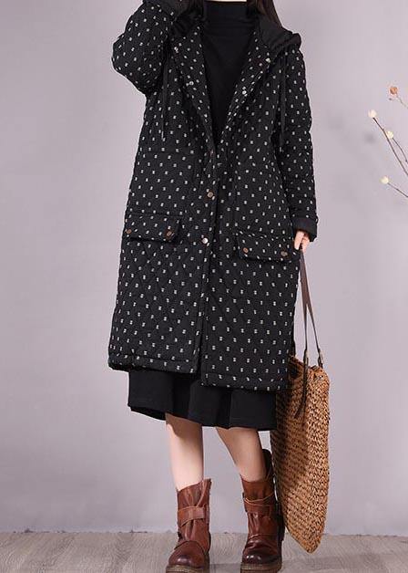 Top Quality Loose Fitting Coats Black Hooded Pockets Casual Outfit - bagstylebliss