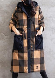 Top Quality Oversize Coats Yellow Plaid Hooded Drawstring parkas Coats - bagstylebliss