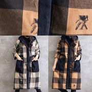 Top Quality Oversize Coats Yellow Plaid Hooded Drawstring parkas Coats - bagstylebliss