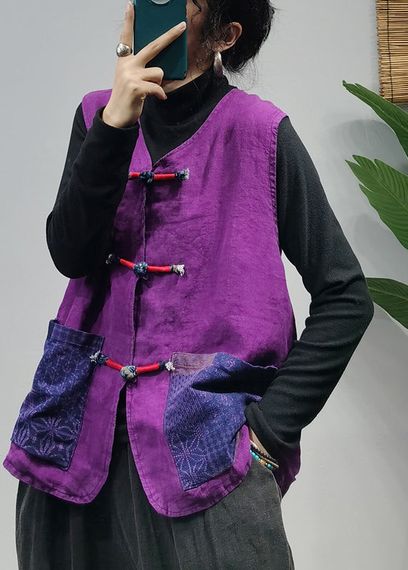 2024 Purple pockets Linen Vest Spring