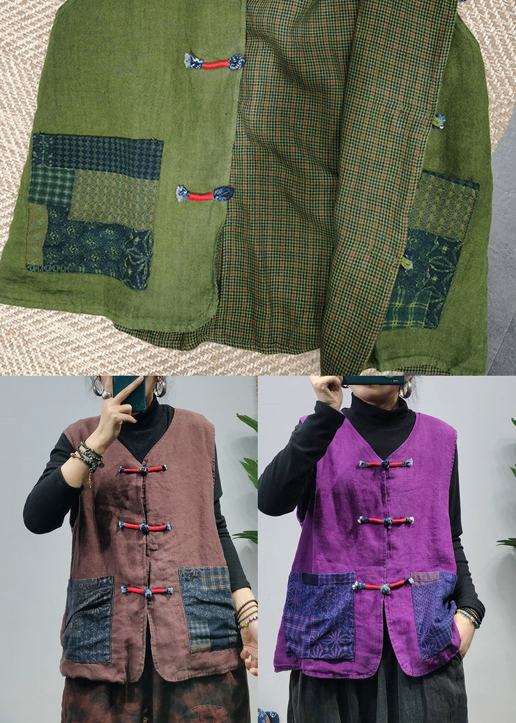 2024 Purple pockets Linen Vest Spring