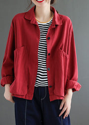 2024 Red button Peter Pan Collar Coats Long Sleeve