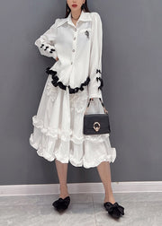 2022 White Embroideried Ruffled Tulle Patchwork Chiffon Dress Two Pieces Set Spring