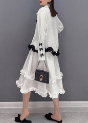 2024 White Embroideried Ruffled Tulle Patchwork Chiffon Dress Two Pieces Set Spring