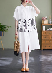 2024 White Peter Pan Collar button Shirt Dress Short Sleeve