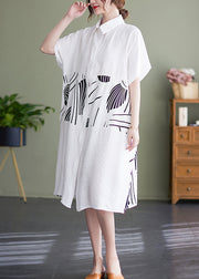 2024 White Peter Pan Collar button Shirt Dress Short Sleeve