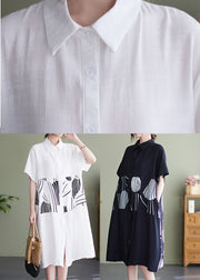 2024 White Peter Pan Collar button Shirt Dress Short Sleeve