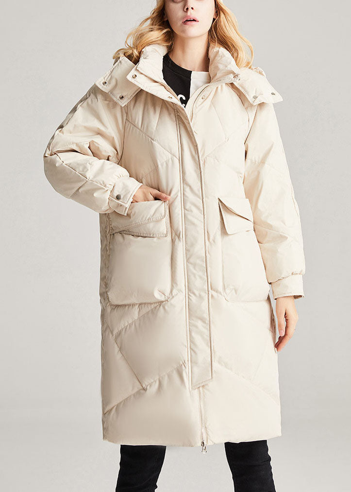 Trendy Beige zippered Pockets Casual Winter Duck Down Jacket