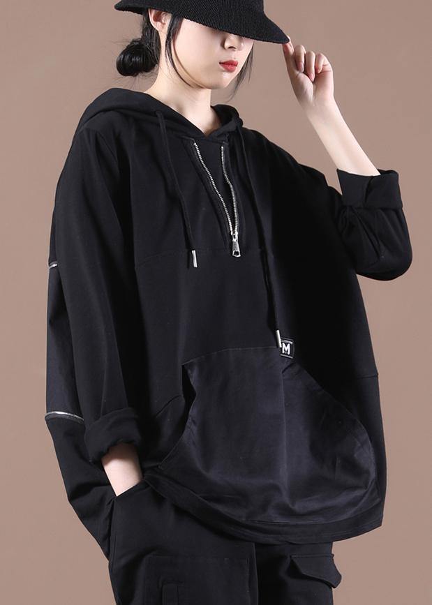 Trendy Black Hooded Sweatshirts Tracksuits - bagstylebliss