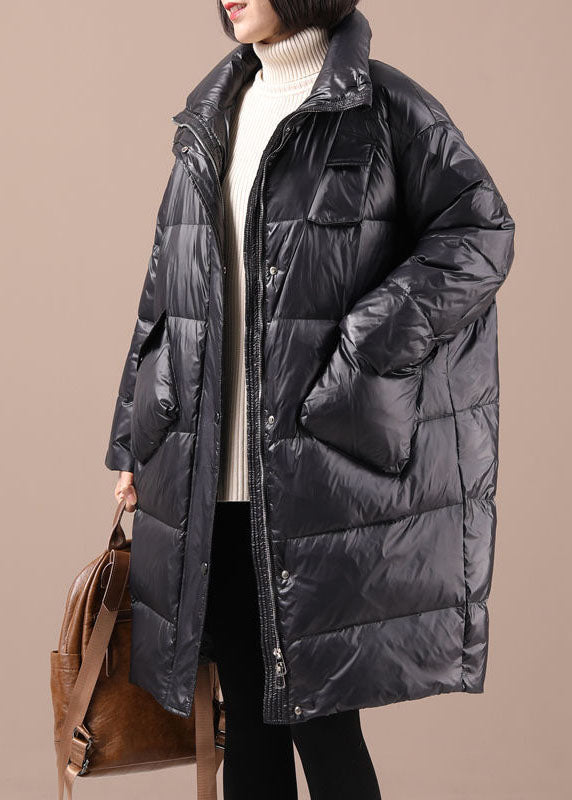 Trendy Black fashion zippered Button Winter Duck Down Winter Coat